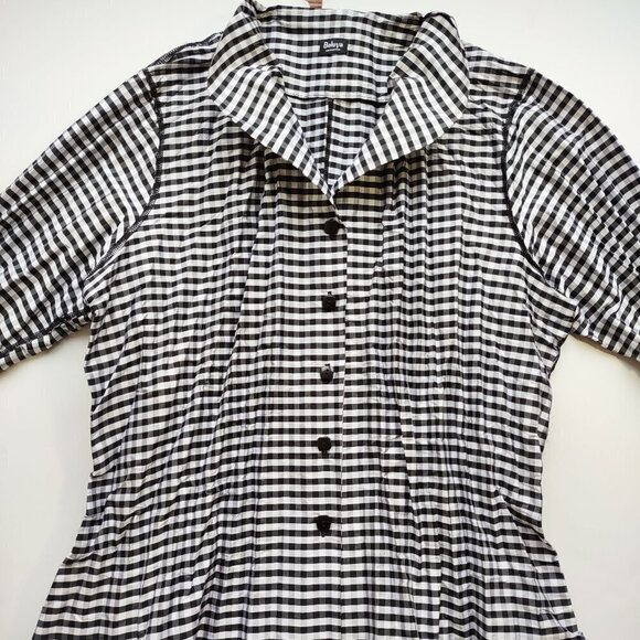 Beluva San Francisco Black & White Gingham Check Blouse Boho Travel Sz Large - Picture 7 of 11